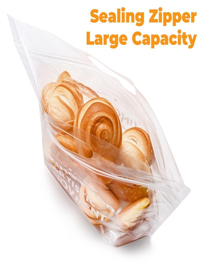 ELFULLY 100 Pack Plastic Bread Bags, Clear Sourdough Bread Bags, Large Homemade Bread Loaf Bags, Reusable Bakery Bag with Handle, Airtight Sealing Zipper Bag for Bagels Cookies, 12.6" x 10.2" x 4.3" - Image 5